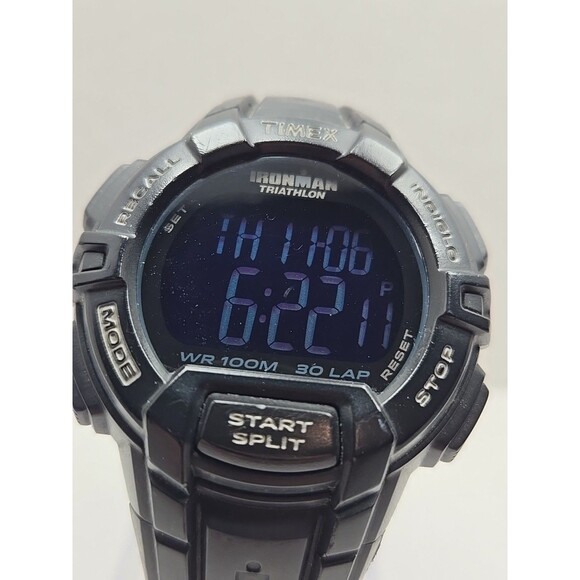 Timex Ironman Rugged 30 Laps Watch Indiglo 45mm Black Chrono Digital New Battery - Picture 4 of 12